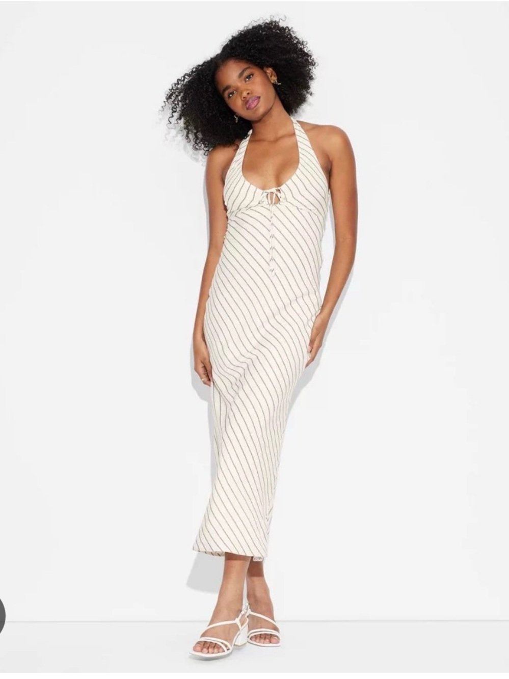 wild fable Cream Halter Maxi Dress with Thin Stripe